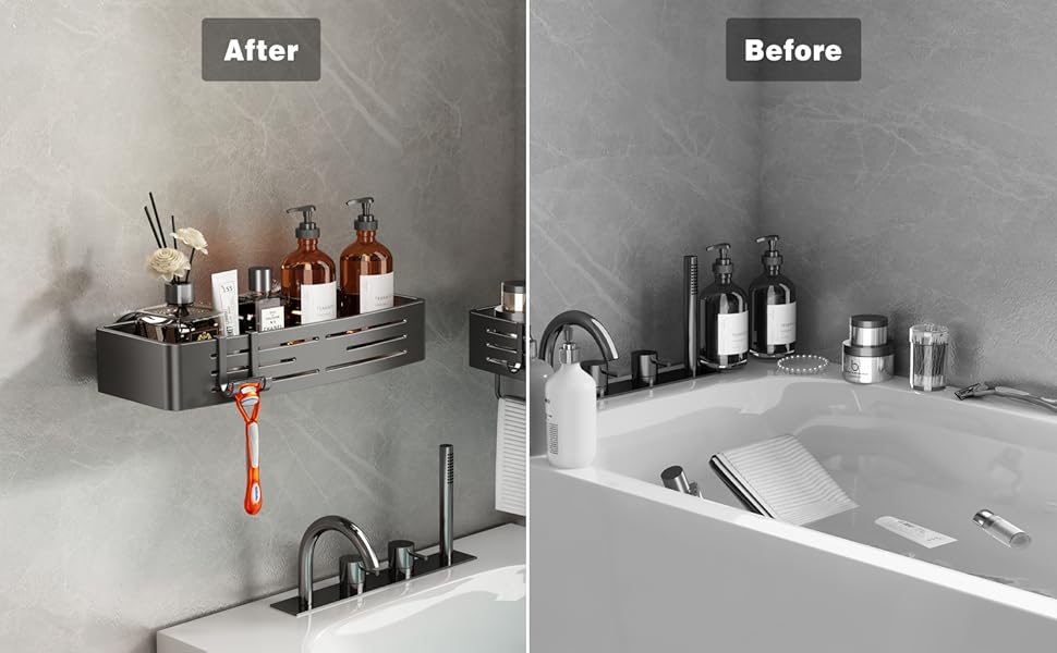 Полка для душу Voldra без свердління, кутова, з присосками, для ванної кімнати, металева, з тримачем для рушників (2 шт., сіра)