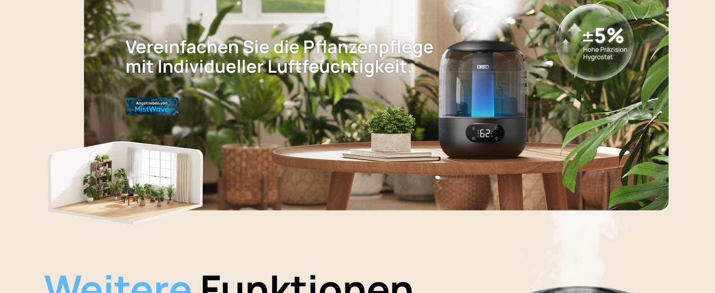 Зволожувач повітря Dreo для спальні, ультразвуковий пристрій холодного туману з 30 годинами роботи, резервуар 3L з верхнім заповненням, датчик вологості, нічне світло для дітей, кімнати, рослин та дому, чорний