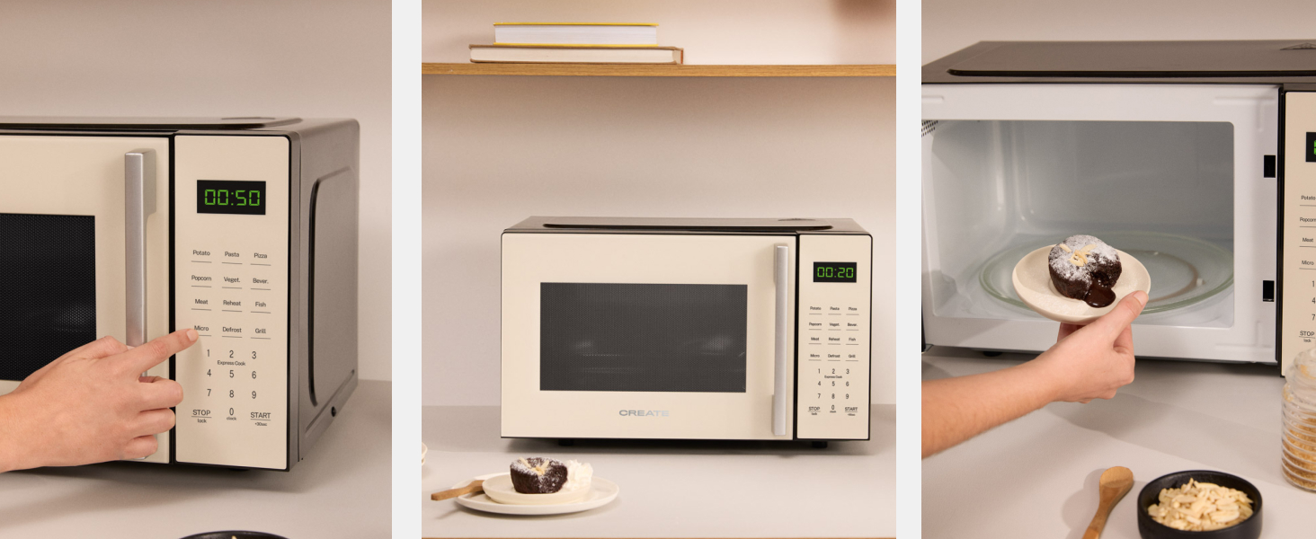 Мікрохвильова піч з грилем Microwave Studio 20 л чорна ретро-стиль, 900 Вт, LCD-дисплей, 3 програми, 9 автоматичних меню