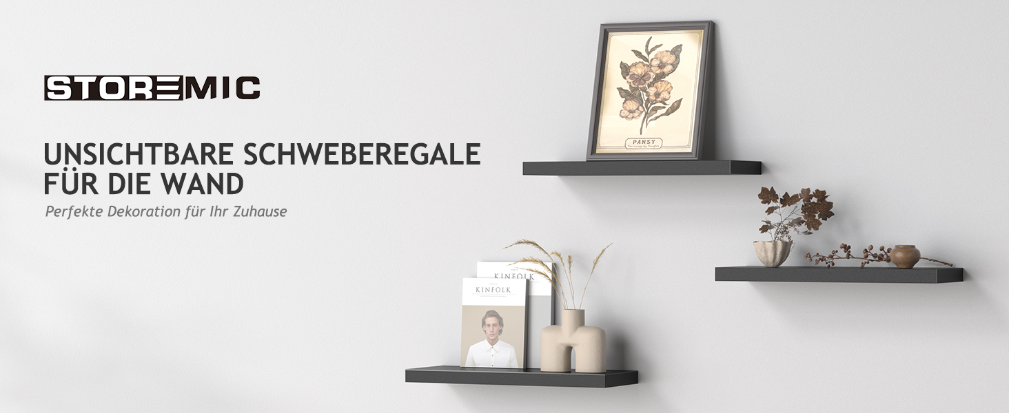 Полиця настінна Wandregal 40 см, набір 3 шт, біла плаваюча полиця, сучасний декор для спальні, кухні, офісу, вітальні (40x14x3 см)