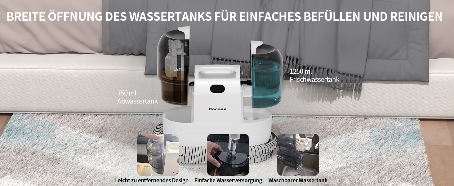 COCEAN Потужний пилосос для миття килимів та м'яких меблів, 18Kpa, для дому та автомобіля, білий