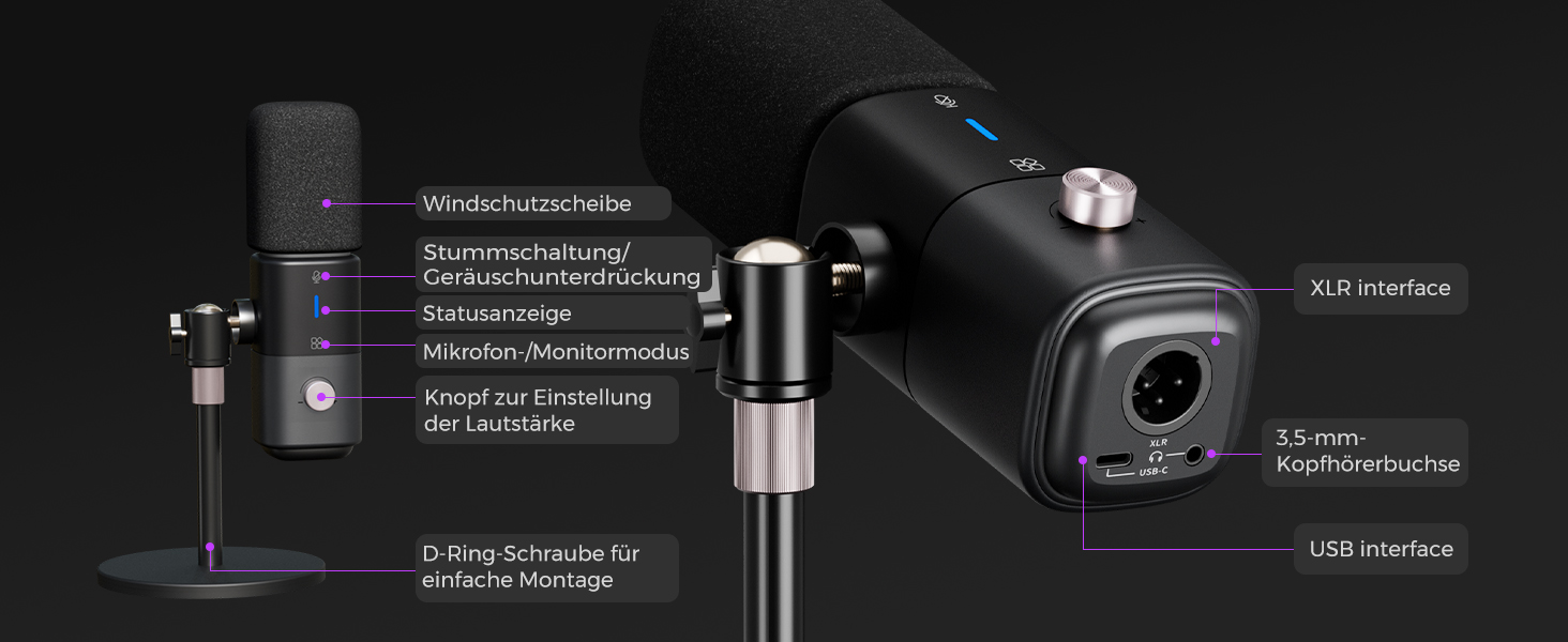 Kondensторний мікрофон NearStream AM25X USB/XLR зі стійкою: Набір для подкастів, стримінгу, студії та ігор на PC/PS5/PS4. З функцією моніторингу та шумозаглушенням.