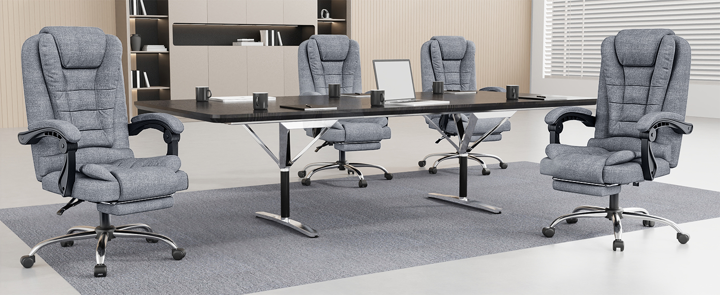 Офісний крісло Rattantree з підніжкою, ергономічний, для комп'ютера, з підлокітниками, регульований, для керівника, сірий, тканина