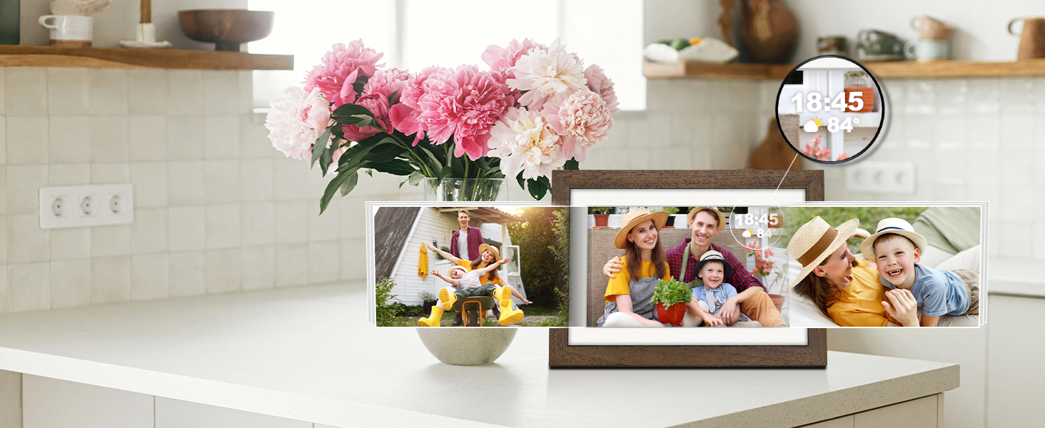 Цифровий фоторамка Frameo 10.1 дюйма з Wi-Fi, горіхове дерево, 32GB, IPS Touchscreen, Wi-Fi, фото/відео через додаток Frameo, подарунок для чоловіків та жінок