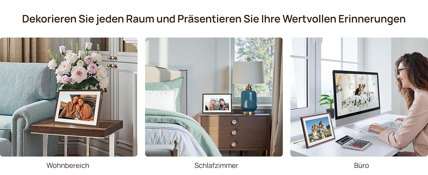 Цифровий фоторамка ARZOPA 15.6 дюймів з безлімітним хмарним сховищем, віддаленою передачею фото та відео, FHD сенсорним екраном. Ідеальний подарунок! Модель D15 (Коричневий)