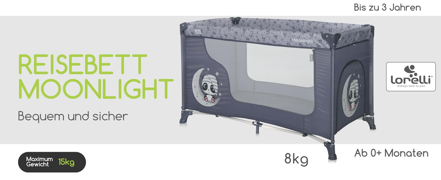 Lorelli Babybett und Laufstall Moonlight 2 в 1: дитяче ліжко та манеж для ігор, рожевий. Від народження до 15 кг, складаний, з транспортною сумкою.