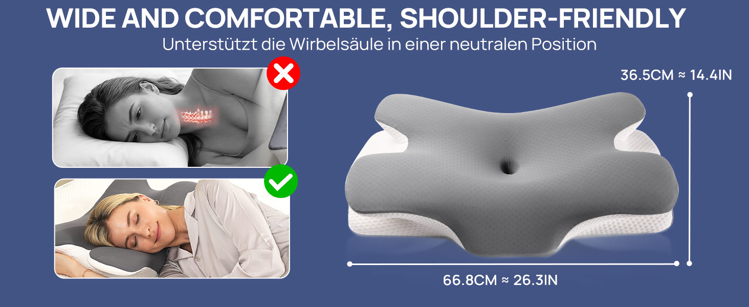 Ергономічна подушка для шиї MULISOFT P-105 з ефектом пам'яті (Memory Foam), форма метелика, сіра, розмір M