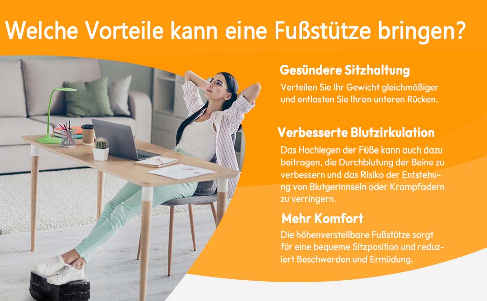 Підставка для ніг під стіл Dowinx, регульована висота, знімний чохол, зручна підставка для офісу, авто, дому (3 шари, чорний)