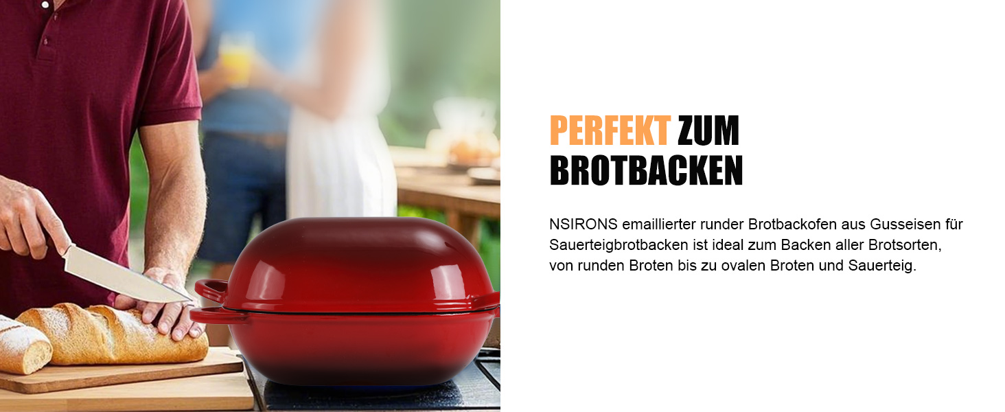 Форма для випікання хліба з кришкою Gusseisen, 23 см, емальоване чавунне ведро, 2.75 л, підходить для духовки (переливи синьо-зеленого та червоного кольорів)