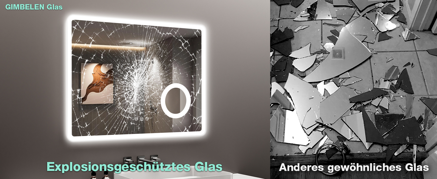 Дзеркало для ванної кімнати GIMBELEN LED з підсвічуванням 80x60 см, прямокутне, сенсорне керування, регульована яскравість, 3 кольори світла, антизапар, для вертикального/горизонтального монтажу