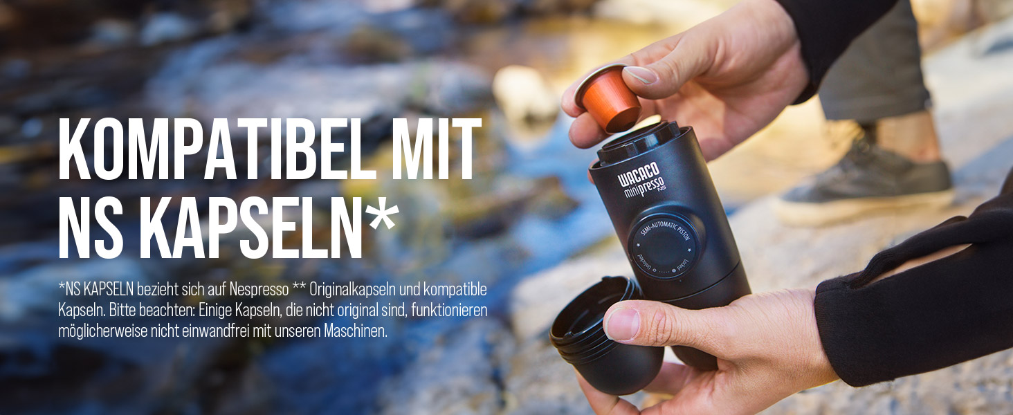 WACACO Minipresso NS2 - портативна кавомашина для капсул Nespresso та NS, чорна