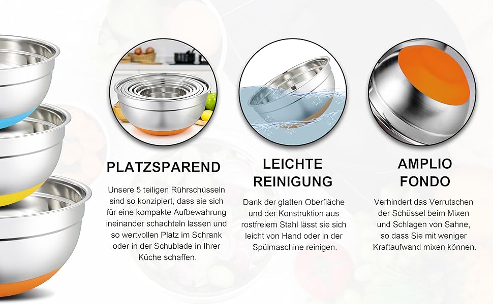 Набір мисок Hunnycook 7 шт. з нержавіючої сталі з кришкою, 5L, 4.5L, 4L, 2.4L, 1.7L, 1.25L, 0.8L, миски для салатів, стійкі до миття в посудомийній машині