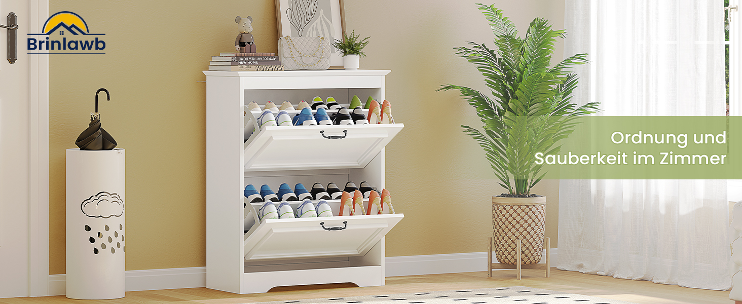 Шкаф для взуття Brinlawb білий з шухлядою, полицями та перегородками для 14-18 пар, для передпокою, вітальні