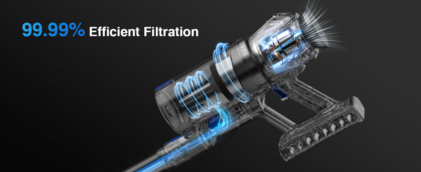 Бездротовий акумуляторний пилосос 45000 Па/550 Вт/65 хв, об'єм 1,6 л з дисплеєм, антизаплутана щітка, самостійна парковка, док-станція на стіні, 8-шарова фільтрація, тихий, для шерсті тварин/килимів/твердих поверхонь/автомобіля, блакитний