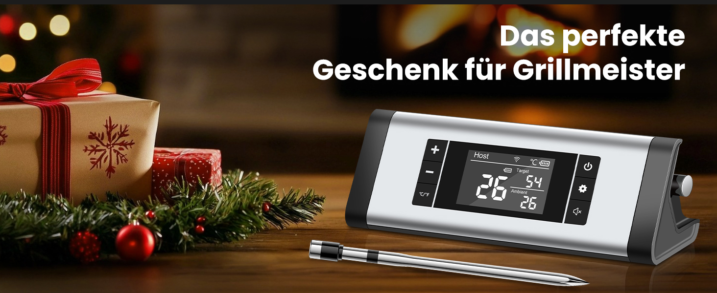 Бездротовий термометр для м'яса з Bluetooth, дальність до 240м, керування через додаток, до 24 години роботи, IP67, стійкий до миття в посудомийній машині та олії - для гриля, коптильні, ротатерія, духовки, фритюрниці