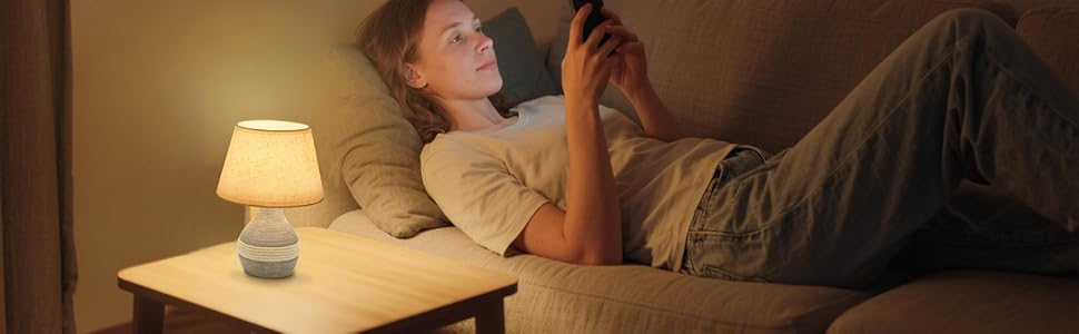 INTELIVE Бездротова керамічна настільна лампа з таймером, димером, лляним абажуром та пультом дистанційного керування. Акумуляторна, сучасний дизайн Mid Century.