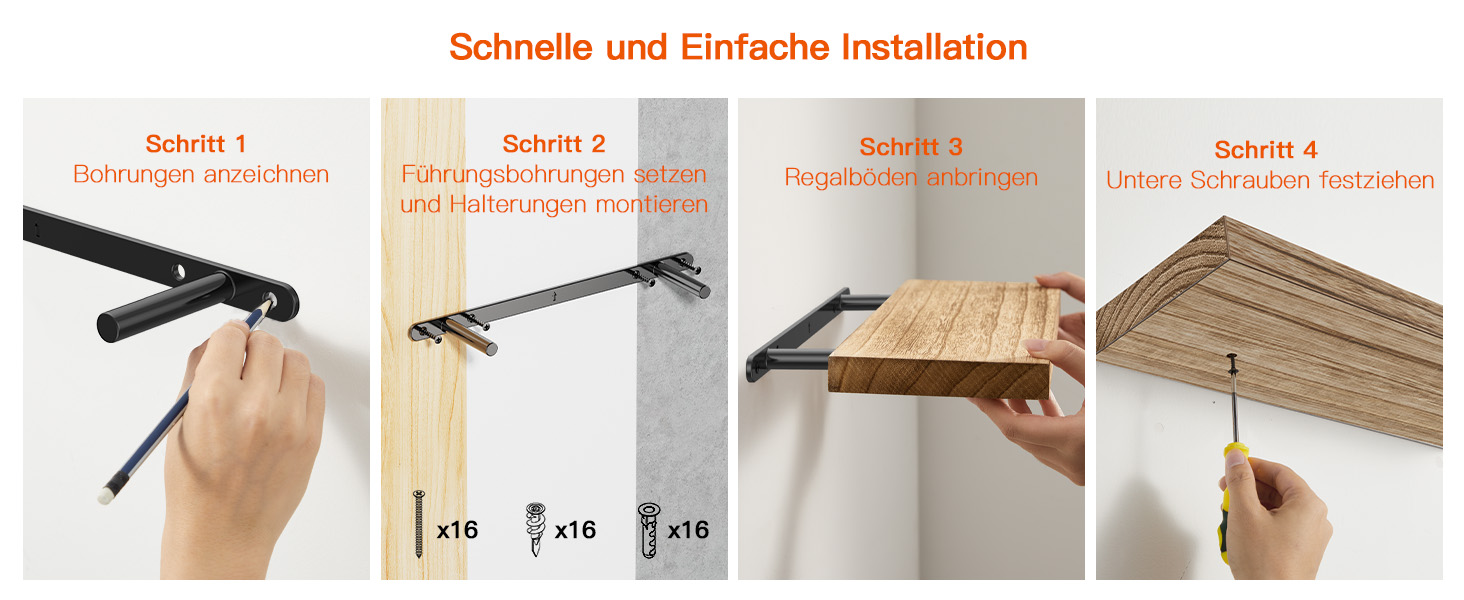 Полиця настінна Pipishell Wandregal Holz 40 см, набір 4 шт., дерево Paulownia, плаваюча полиця для кухні, ванної, спальні, офісу (світло-коричнева)