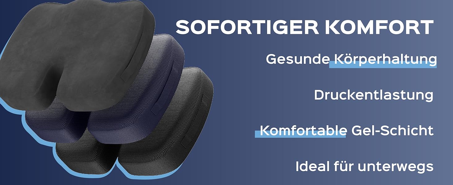 Ортопедична подушка для сидіння Bonmedico з Memory Foam та гелевим наповнювачем - для автомобіля, офісного крісла та інвалідного візка. Великий розмір (Блакитний)