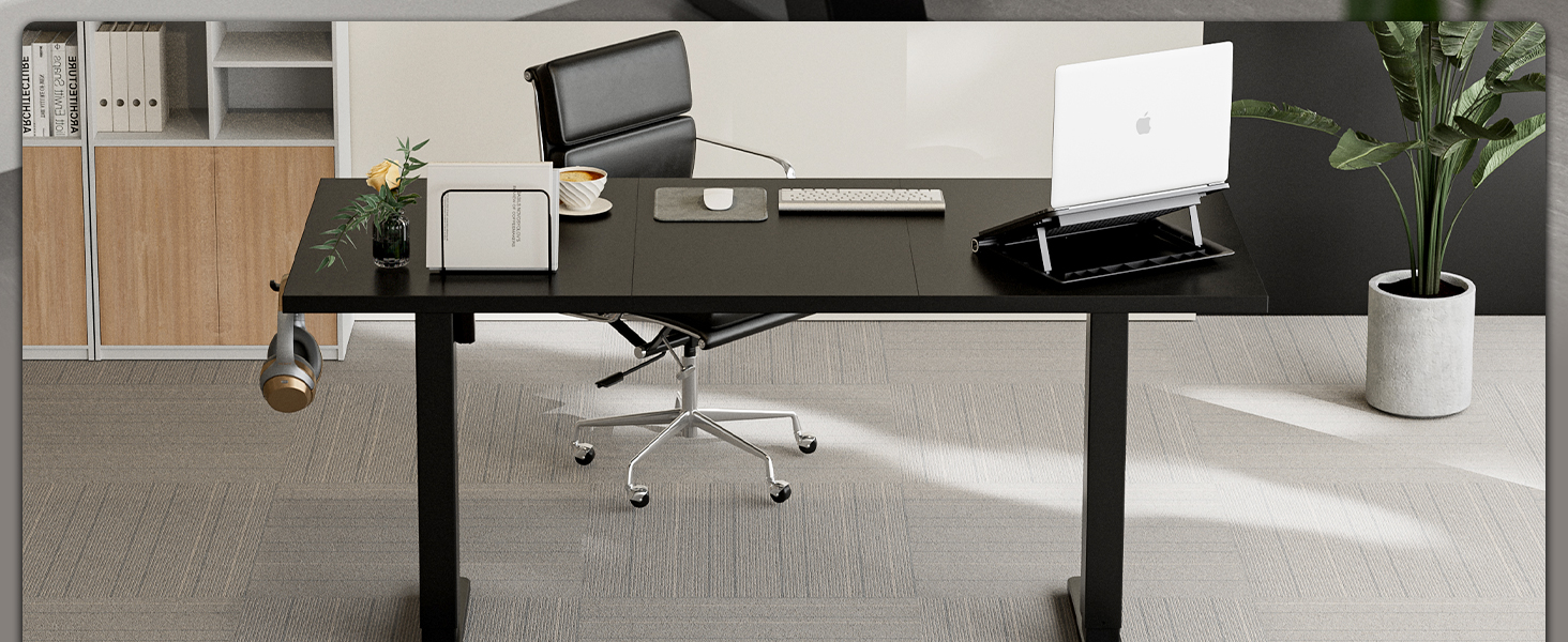 Електричний стіл з регулюванням висоти 120x60 см з функцією пам'яті, для офісу та дому. Комп'ютерний стіл, система кабельного менеджменту, гачки, білий колір. (Чорний, 140см)