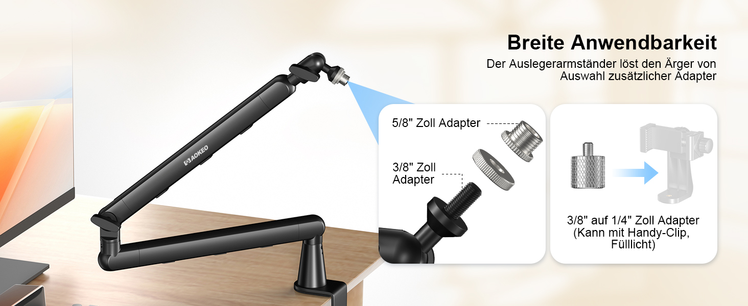 Мікрофонний стійкий тримач Aokeo AK-55 для столу, низькопрофільний, регульований, сумісний з Aokeo Yeti, Snowball iCE, HyperX QuadCast, SoloCast, Elgato Wave (Чорний)