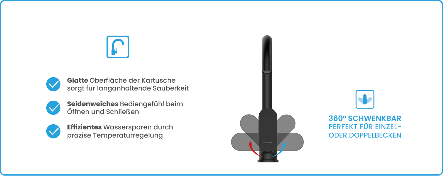 Змішувач для кухні Bchlein Ermelo - поворотний на 360, сучасний змішувач (чорний матовий)