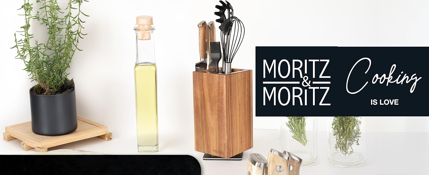 М'ясний блок Moritz & Moritz Akazie, поворотний на 360°, з магнітним утримувачем та знімним вкладишем з щетиною – зручний підставка для ножів на кухню, без ножів