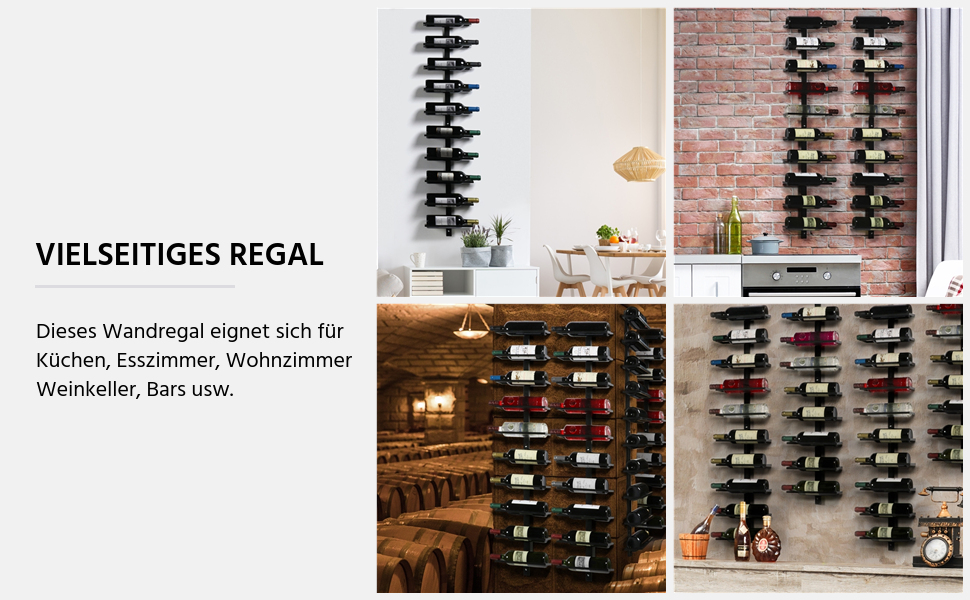 Стильна металева полиця для вин Yaheetech на 10 пляшок, чорна