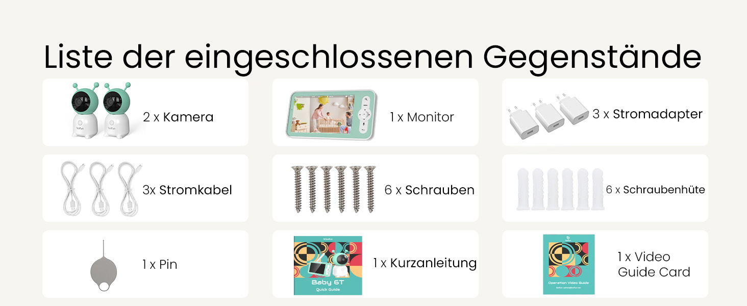 BOIFUN Додаткова камера для немовлят 6T 2K WiFi: відеоняня з нічником, датчиком руху/плачу/звуку, AI-відстеженням, датчиком температури та вологості, записом відео