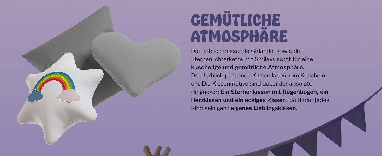 Дитяче намет-тіпі Spielwerk® з килимком, гірляндою та подушками. Намет для гри в приміщенні, 130x130 см, бавовна, дерево.