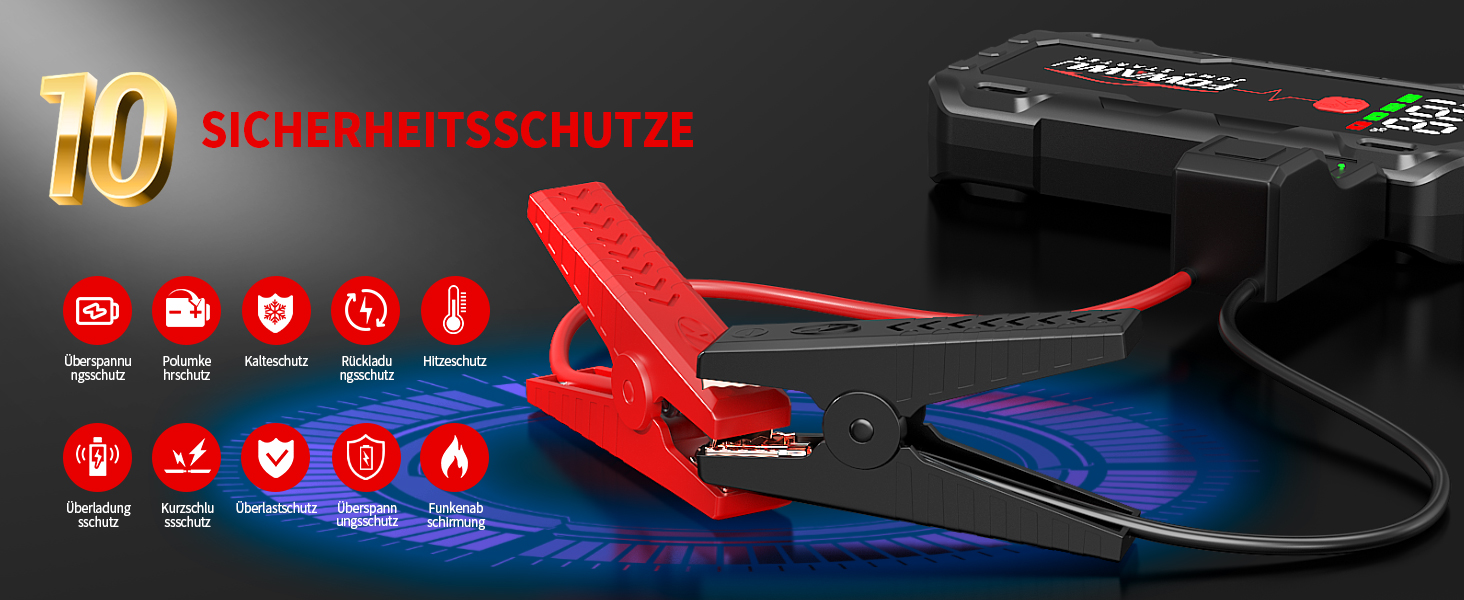 Бустер для автомобіля FOWAWU 7000A 26800mAh — Пусковий пристрій (Jump Starter) для бензинових двигунів до 12л та дизельних до 10л