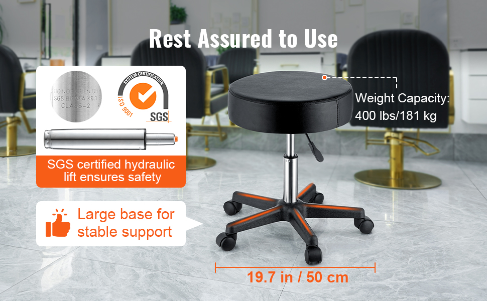 Сідло-стілець VEVOR 500x500x460 мм, регульована висота 460-605 мм, вантажопідйомність 181 кг, для офісу, стоматології, салонів, лабораторій