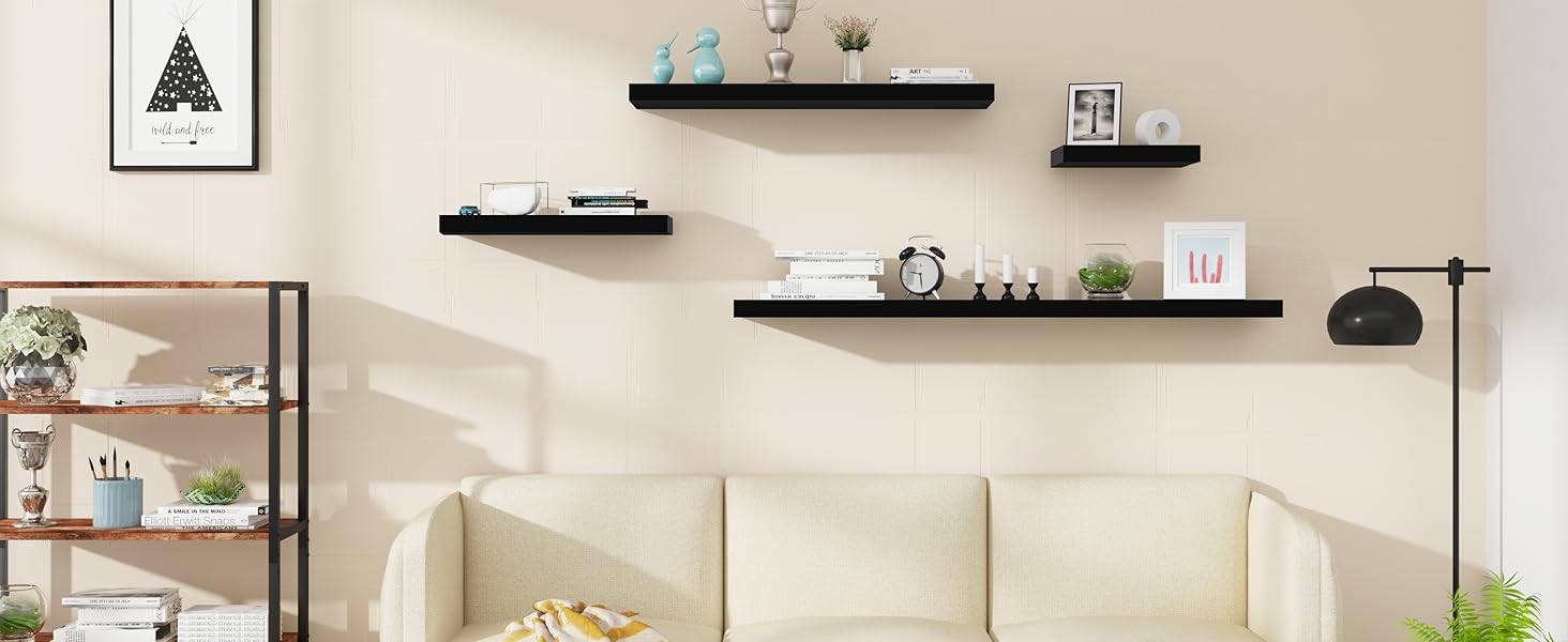 Полиця настінна WOLTU Wandboard для CD, DVD, книг, 120x22.9x3.8 см, чорна - для офісу, вітальні, спальні, кухні RG9315sz