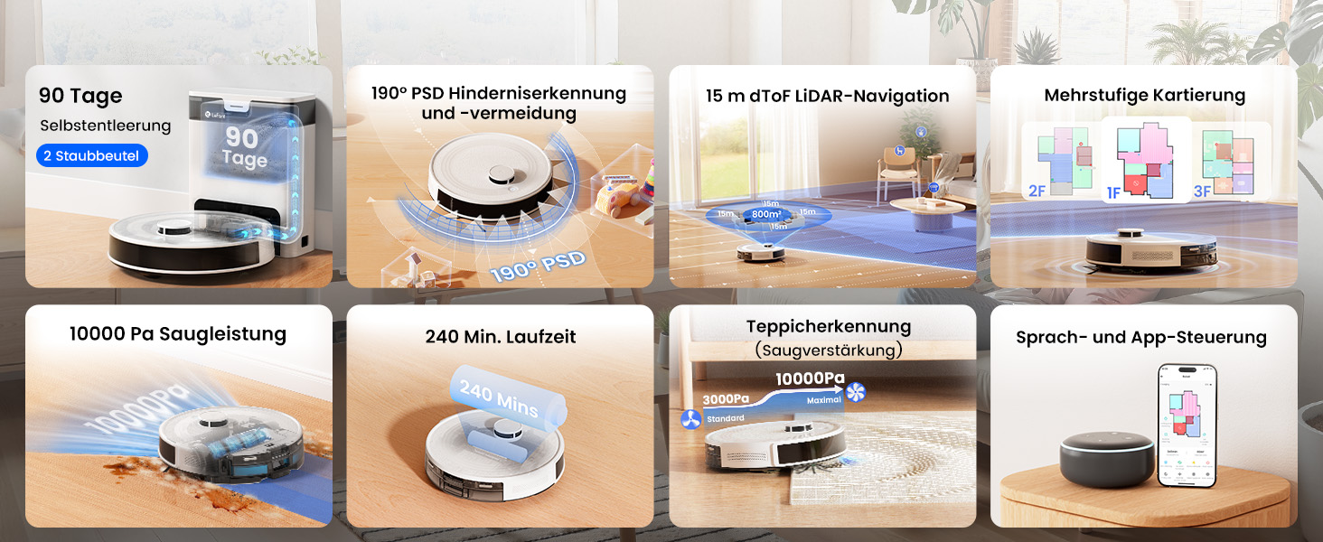 Робот-пилосос LEFANT M330 Pro з функцією миття підлоги, 3-в-1, 5000Pa, лазерна навігація, уникнення перешкод PSD, керування через додаток та голосовий помічник (M2S Pro)