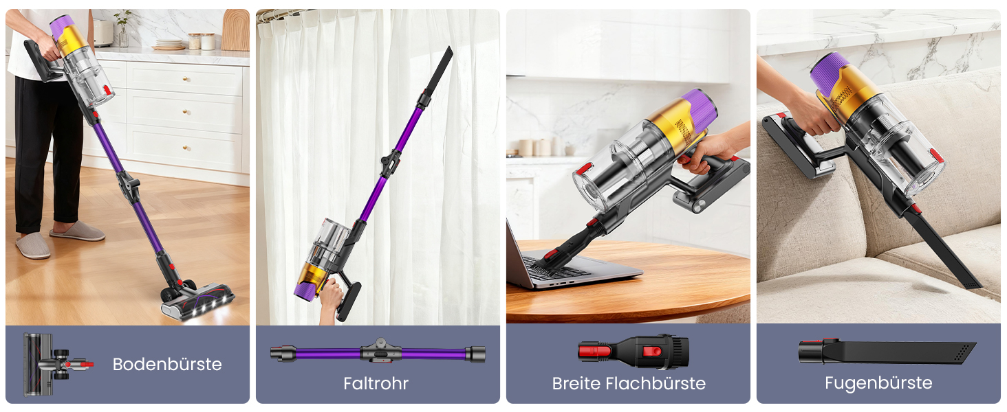 Бездротовий пилосос Linkfly A12 з функцією миття підлоги, 8-в-1, 48Kpa, 550W, 70Min, сенсорний екран, контейнер 1,5L, док-станція для стін, підходить для килимів/авто/шерсті домашніх тварин, фіолетовий