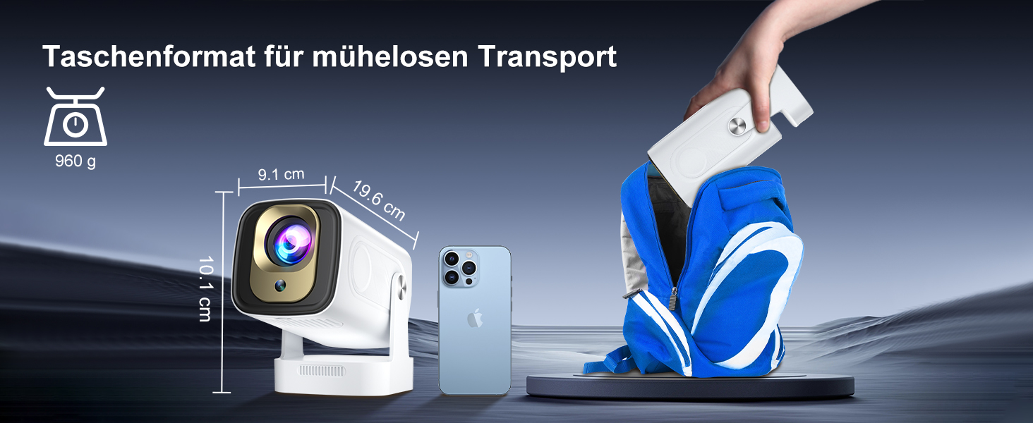 Beamer 4K HY260pro: Портативний проєктор з Wi-Fi 6, Bluetooth 5.4, Android TV, 180° обертанням, 18000 люмен, 5W динамік для дому та відпочинку