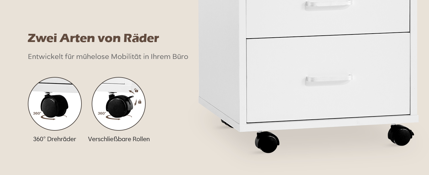 Тумба для документів TUKAILAI на коліщатках, 3 висувні ящики, білий колір, 2 шт.