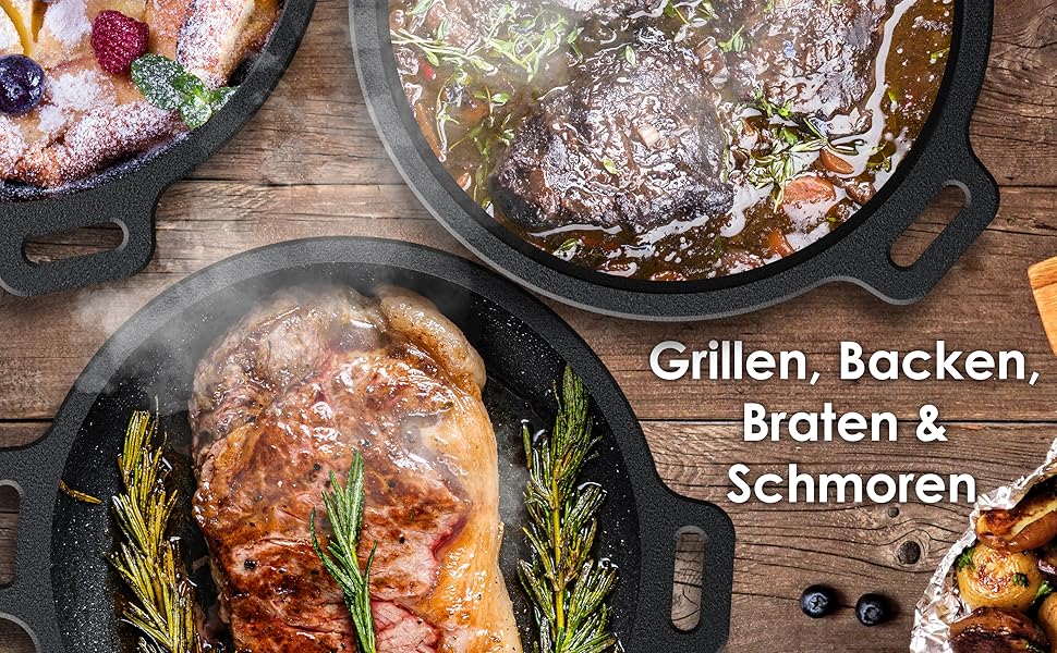 Набір голландських казанів KESSER® BBQ Feuertopf: 13.6 л, чавун, з кришкою-підйомником, ручкою та отвором для термометра. Ідеально для приготування на грилі, на відкритому вогні та в приміщенні.