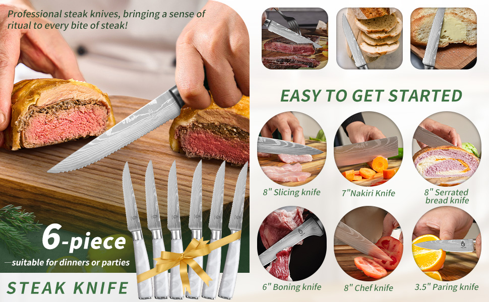 Набір кухонних ножів Fullhi 14 предметів у бруску з точилкою: кухонні ножі, ножі для стейку, багатокольорові ручки. Чудовий подарунок для чоловіків та жінок.