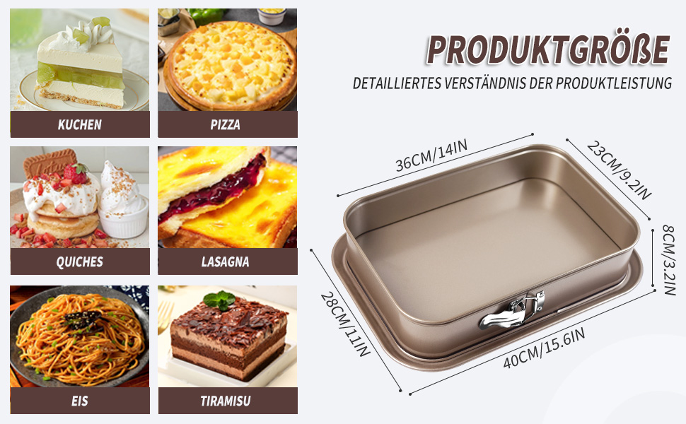 Форма для випічки Notcilgias прямокутна, роз'ємна, для чізкейку, тирамісу, антипригарне покриття, нержавіюча сталь (золото)