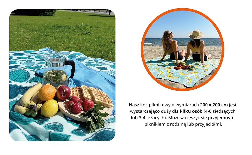 Водонепроникна пляжкова ковдра для пікніка Shelly XXL 200x200 см, пісочна ізоляційна підстилка для 4-6 осіб з ручкою, ременем та анкерами