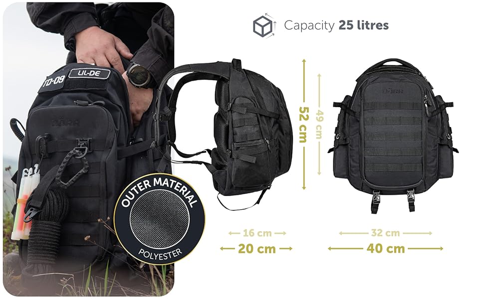 Рюкзак DRR Protac Daypack - ідеально підходить для активного відпочинку Піші прогулянки - Риболовля - Бушкрафтінг - Стрільба - Полювання (чорний поліестер)