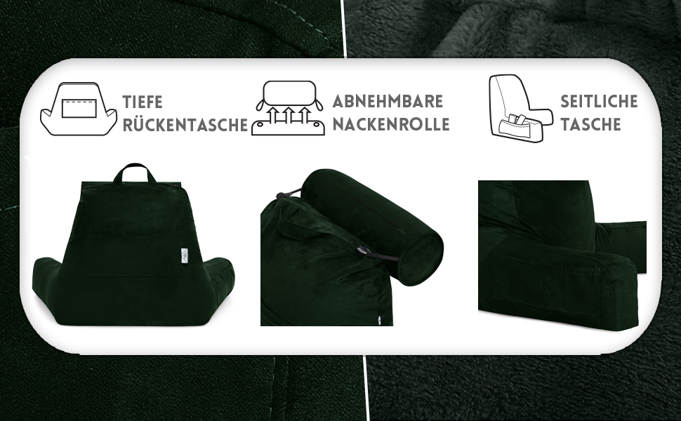 Подушка для чоловіка з підлокітниками - сіра, для читання та відпочинку в ліжку | Premium Memory Foam | Знімна подушка для шиї