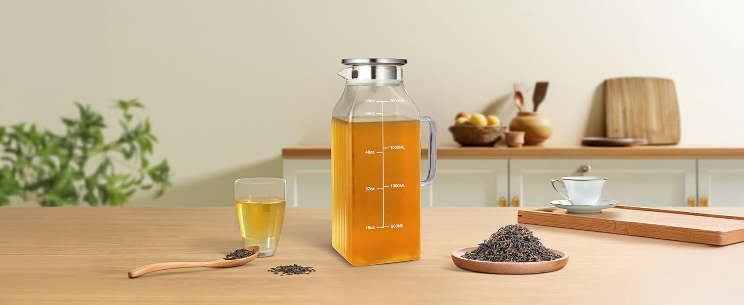 Скляна карафа Aofmee 2 літри з кришкою: для води, соку, айс-ті