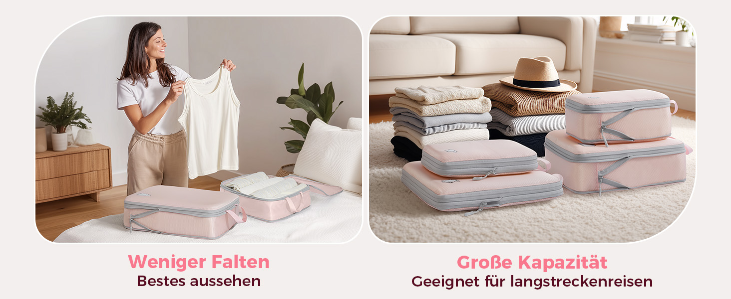 Набір компресійних органайзерів для валізи та рюкзака, водонепроникні пакувальні куби для подорожей, 8 предметів (Рожевий)