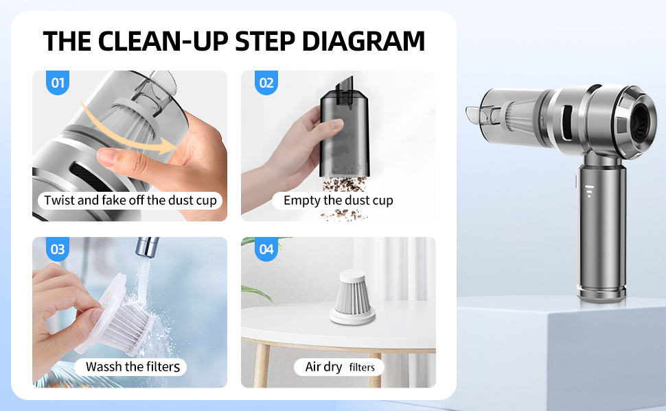 Бездротовий портативний автомобільний пилосос, потужний циклонний міні-пилосос 23000Па з USB-зарядкою для авто, дому та офісу, сріблястий