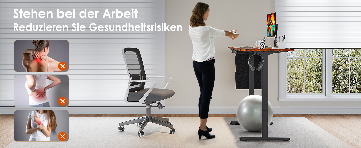 Електричний регульований стіл 120x60 см з пам'яттю висоти. Стіл для стоячи/сидячи, з висувними ящиками, коричневий, для дому/офісу/навчання.