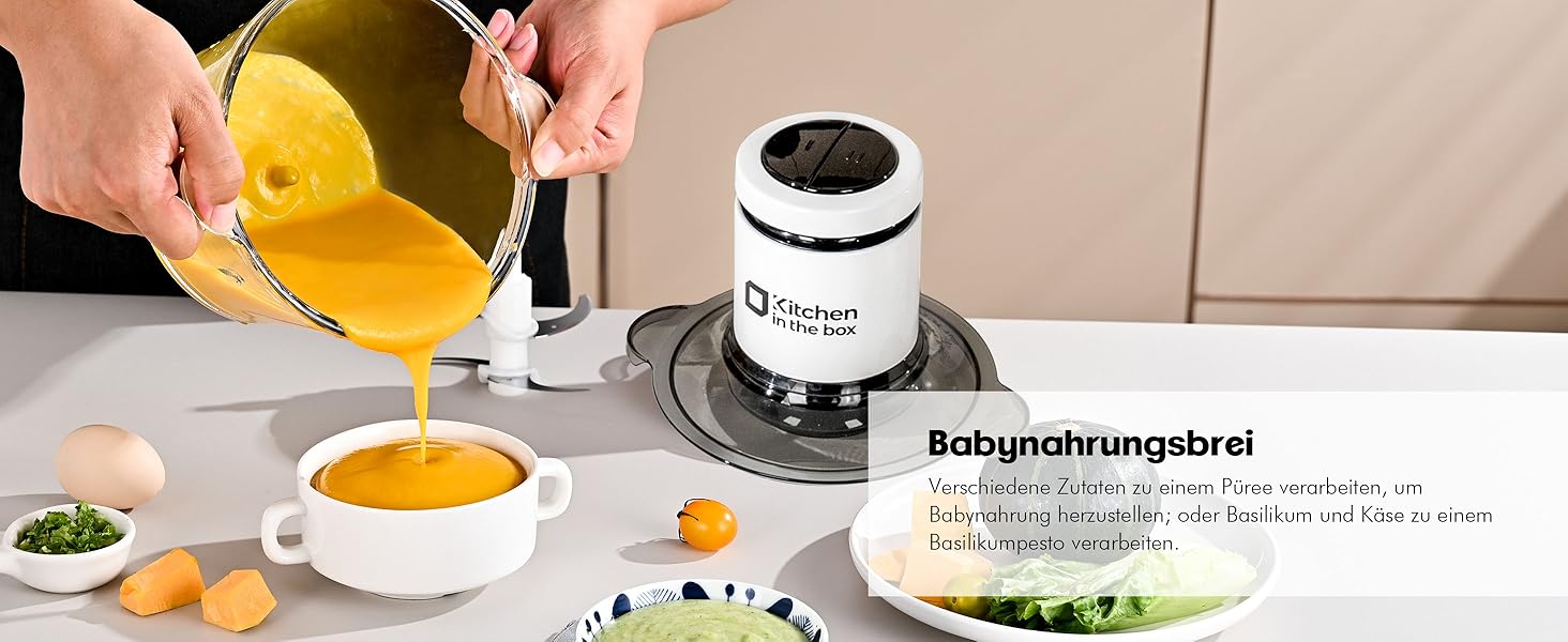 Електричний подрібнювач Zerkleinerer 400W з двома чашами 2л + 2л та двома лезами з нержавіючої сталі для м'яса, овочів, фруктів - білий