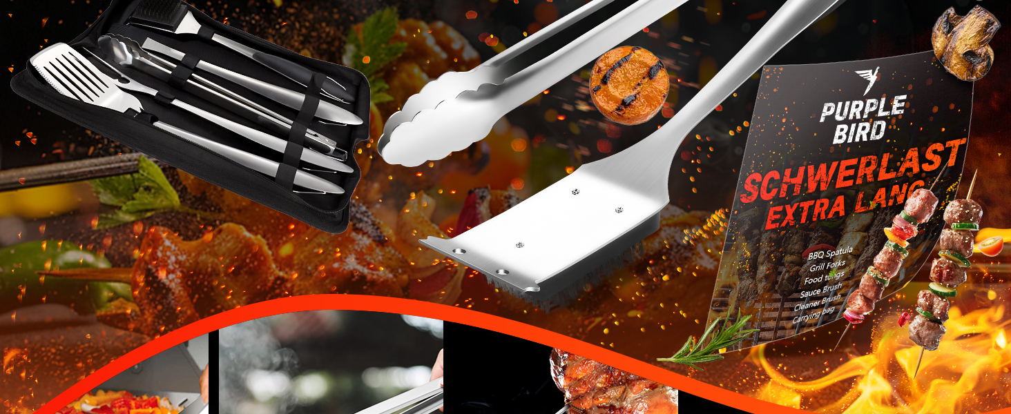 Набір гриля PURPLEBIRD 31 предмет: преміум аксесуари для барбекю з нержавіючої сталі для чоловіків та жінок, з сумкою, килимком для гриля, для саду, кемпінгу та дня народження