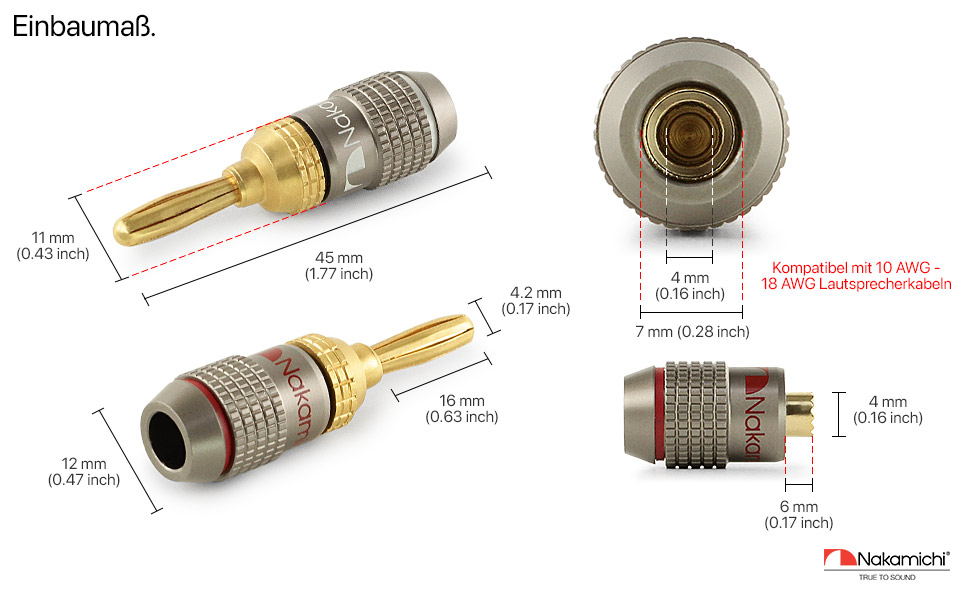 Банан-штекери Nakamichi FanLock 24K з позолоченим покриттям, 10-18 AWG, 4 мм, 24 шт. и (12 пар) для Hi-Fi аудіо