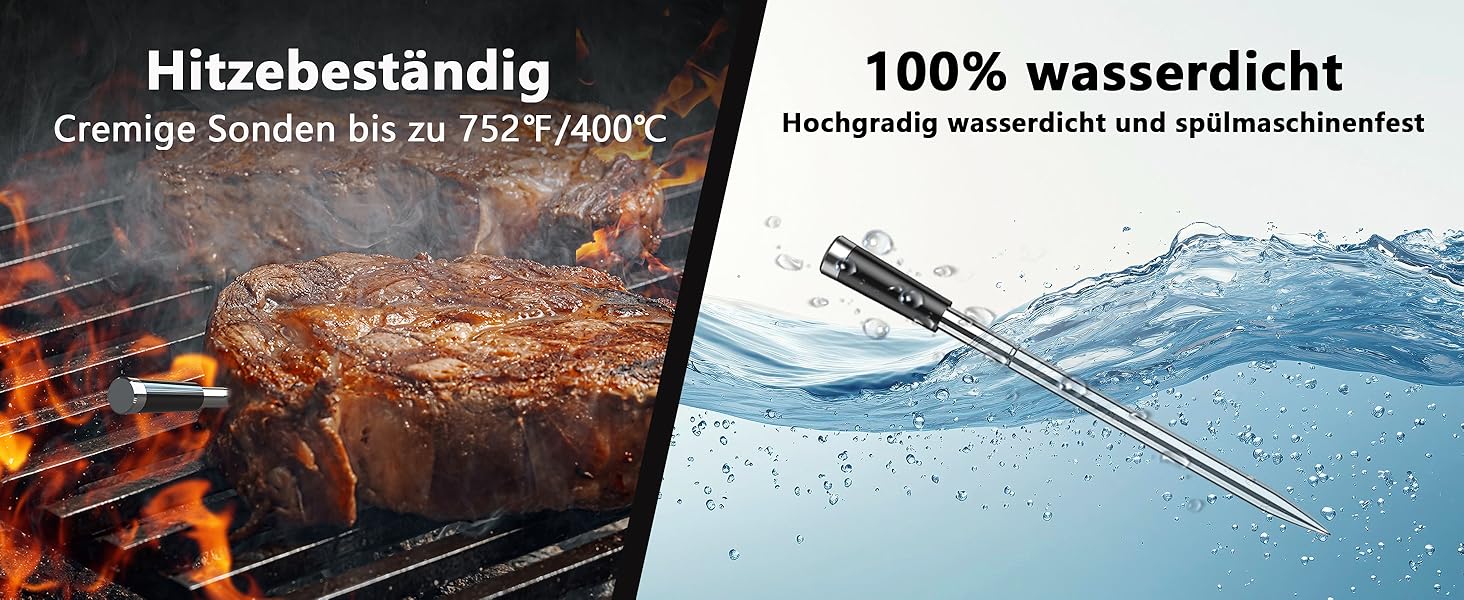 Термометр для м'яса BFOUR BF-30 PRO: бездротовий Bluetooth термометр-щуп з LCD-дисплеєм, IP67 водонепроникний, для приготування на грилі, в духовці, на кухні (зелений)